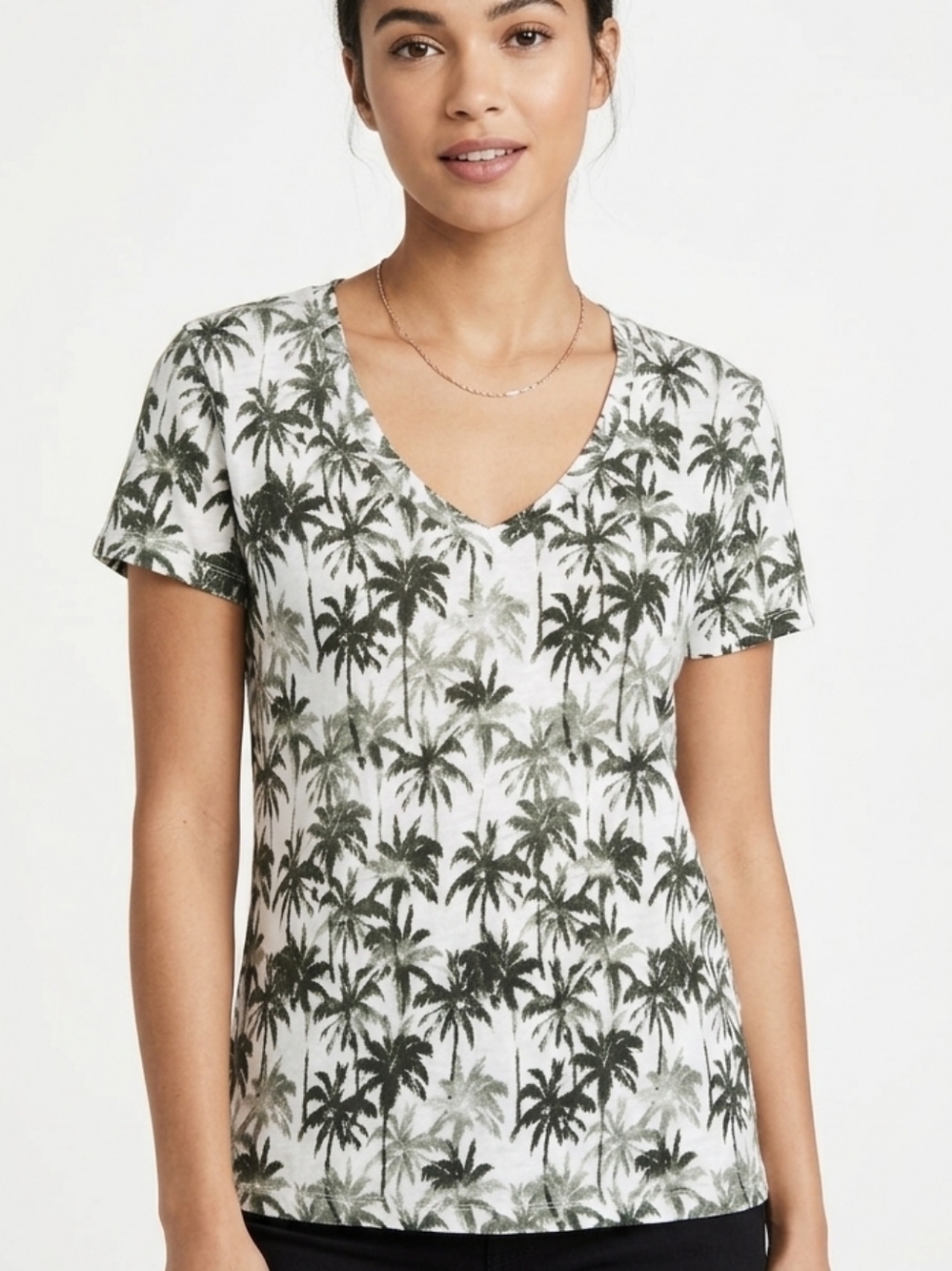 Bobi los angeles palm tree printed V-neck cotton t-shirt Size SM